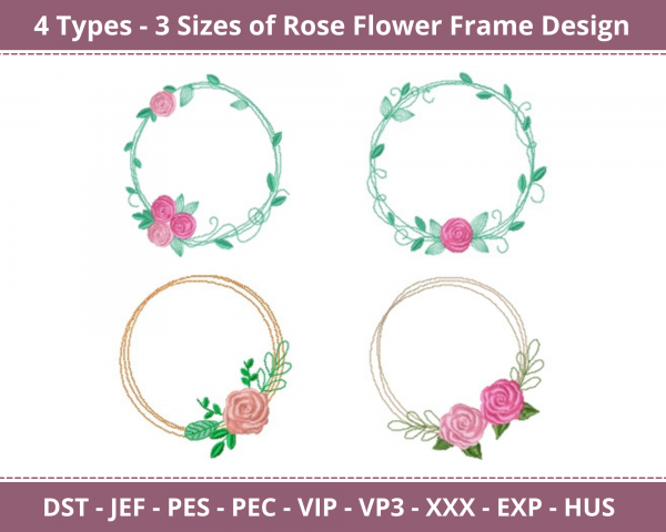 Rose Flower Frame Machine Embroidery Designs-4 Types-3 Sizes-instant download