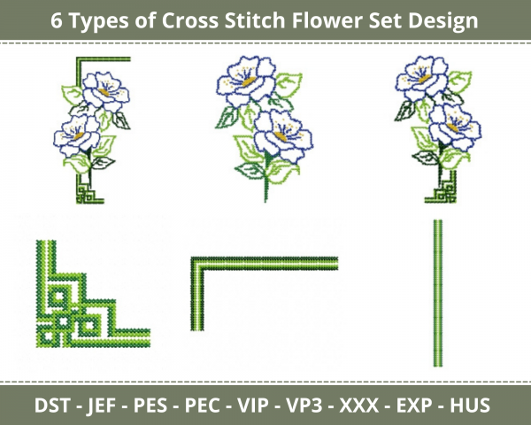 Cross Stitch Flower Set Machine Embroidery Designs-6 Types-1 Size-instant download