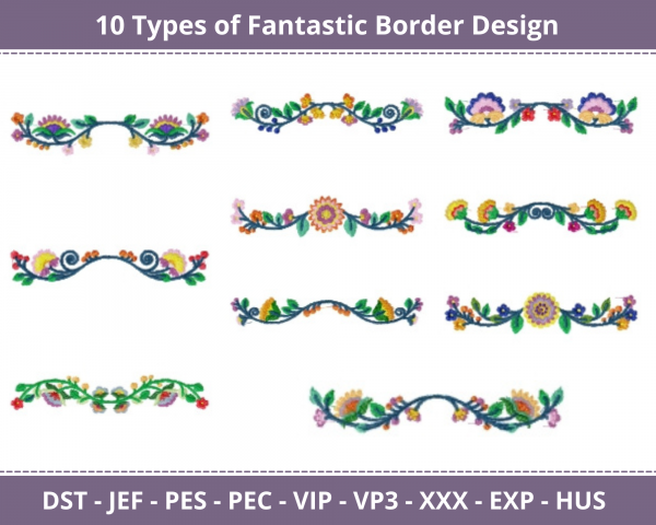 Fantastic Border Machine Embroidery Designs-10 Types-1 Size-instant download
