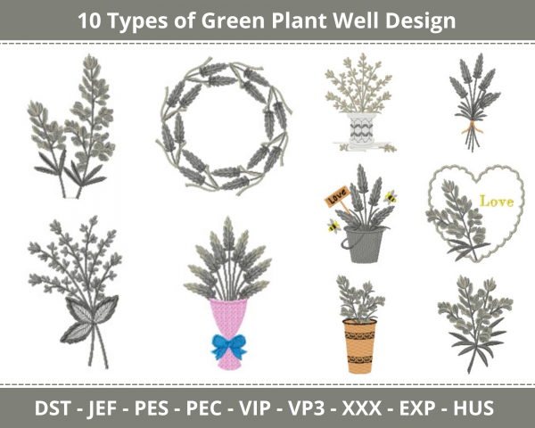 Green Plant Well Machine Embroidery Designs-10 Types-1 Size-instant download