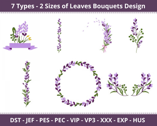 Leaves Bouquets Machine Embroidery Designs-7 Types-2 Sizes-instant download