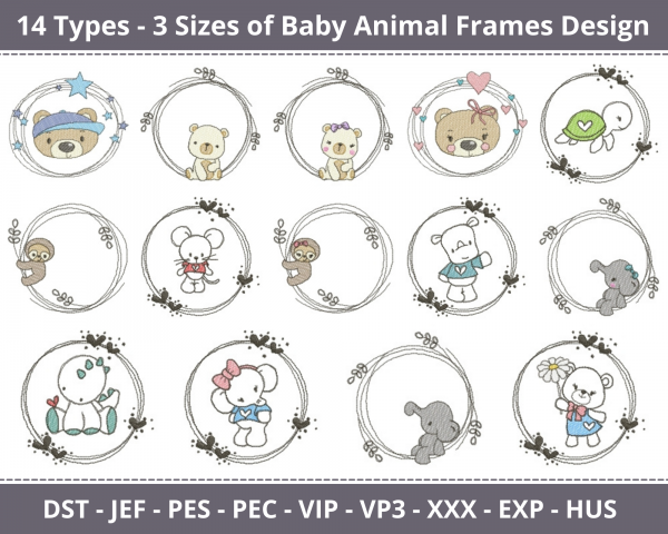 Baby Animal Frames Machine Embroidery Designs-14 Types-3 Sizes-instant download