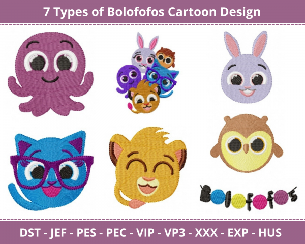 Bolofofos Cartoon Machine Embroidery Designs-7 Types-1 Size-instant download