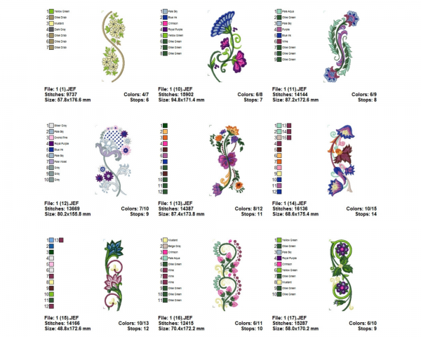 Dashing Floral Border Machine Embroidery Designs-17 Types-1 Size-instant download