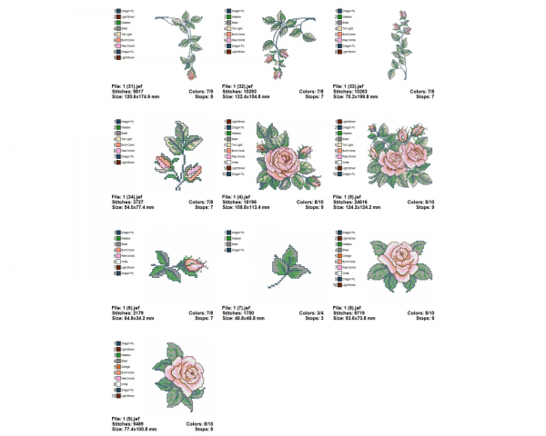 Cross Stitch Rose Flower Set Machine Embroidery Designs-34 Types-1 Size-instant download