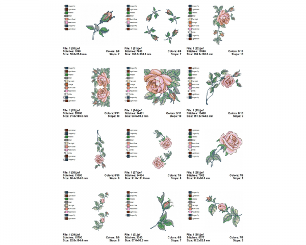 Cross Stitch Rose Flower Set Machine Embroidery Designs-34 Types-1 Size-instant download