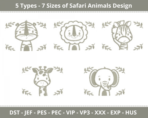 Safari Animals Machine Embroidery Designs-5 Types-7 Sizes-instant download
