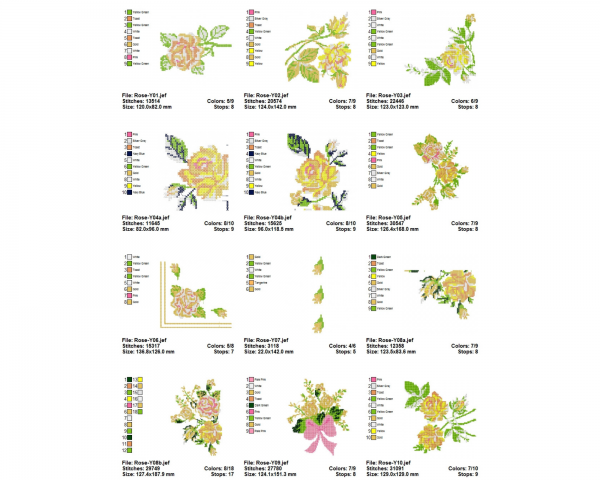 Cross Stitch Rose Flower Set Machine Embroidery Designs-17 Types-1 Size-instant download