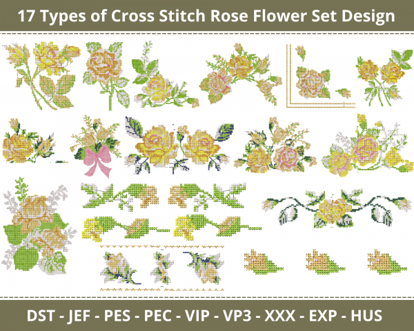 Cross Stitch Rose Flower Set Machine Embroidery Design	