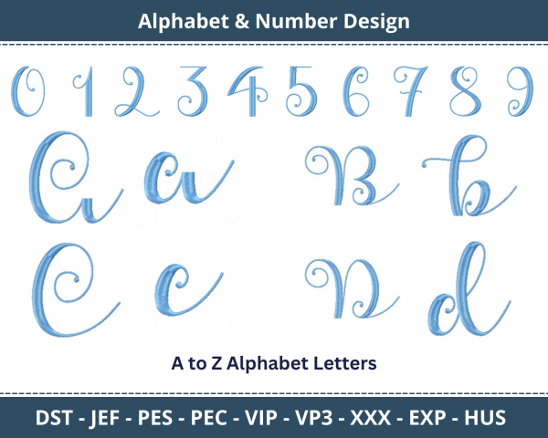 Apple Script Alphabet & Number Machine Embroidery Designs-1 Inches, 2 Inches, 3 Inches -instant download