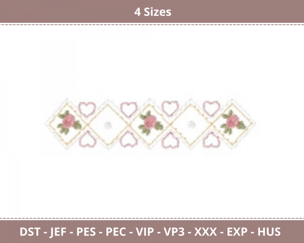 Flower With Heart Border Machine Embroidery Design