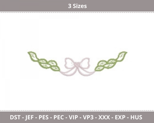 Bow With Leaves Border Machine Embroidery Design		