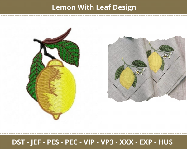 Lemon With Leaf Machine Embroidery Designs-1 Size-instant download