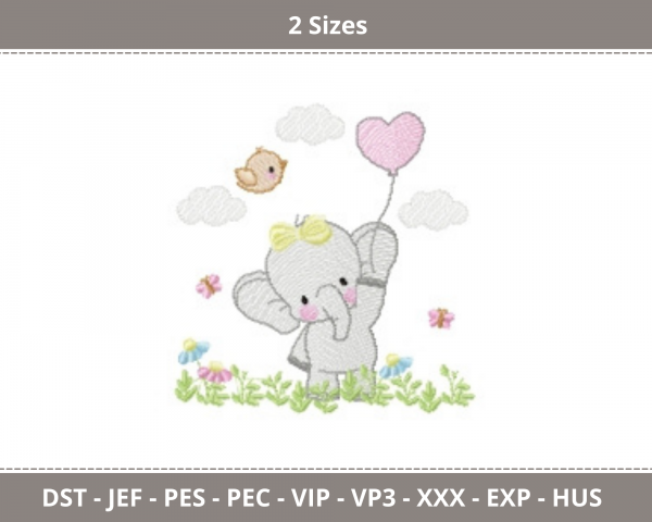 Elephant With Balloon Machine Embroidery Design