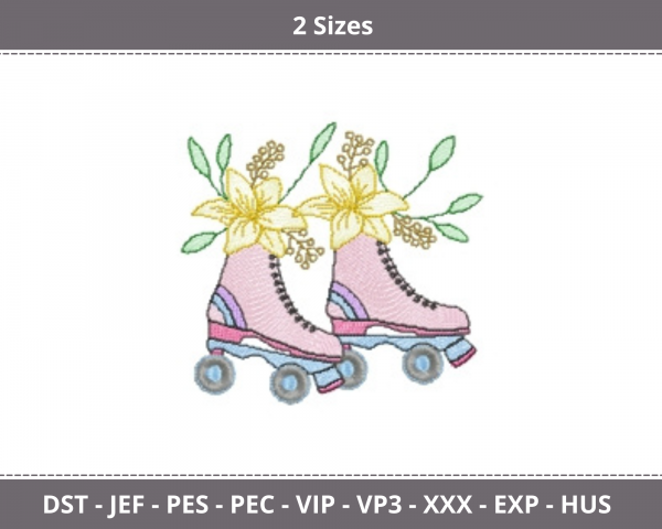 Roller Skate Machine Embroidery Designs-2 Sizes-instant download