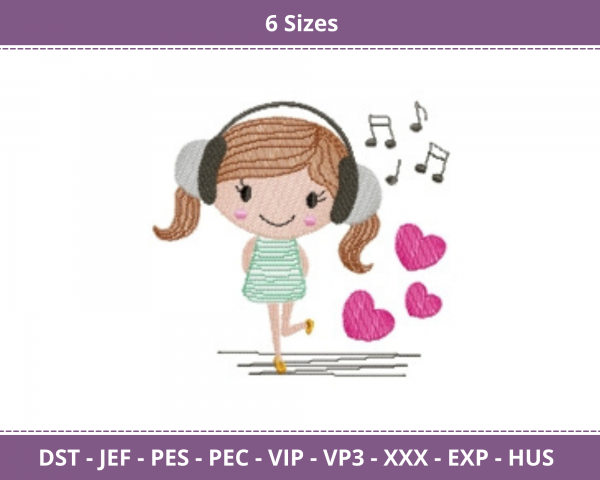 Baby Girl listing to Music Machine Embroidery Designs-6 Sizes-instant download