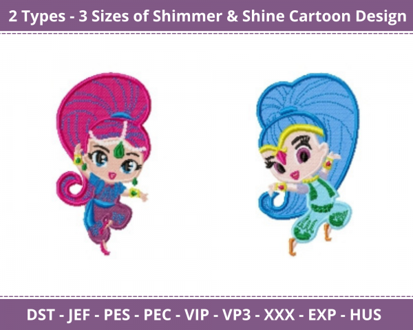 Shimmer & Shine Cartoon Machine Embroidery Designs-2 Types-3 Sizes-instant download