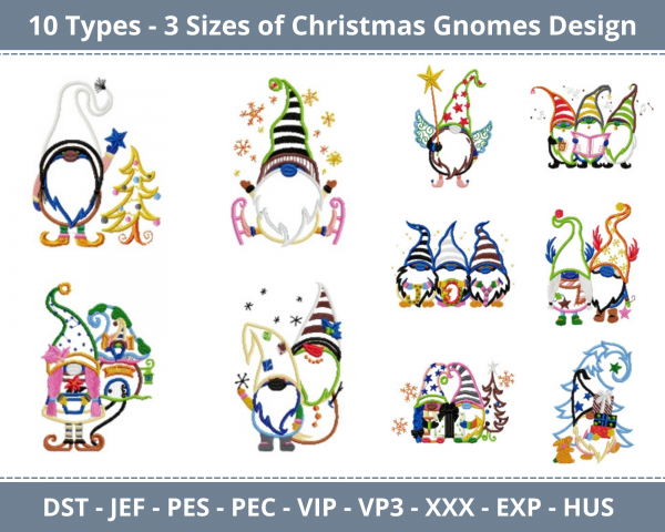 Christmas Gnomes Machine Embroidery Design		