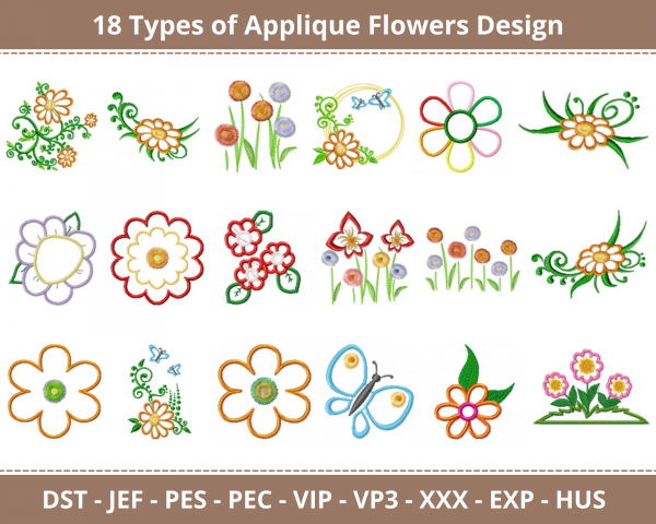 Applique Flowers Machine Embroidery Design