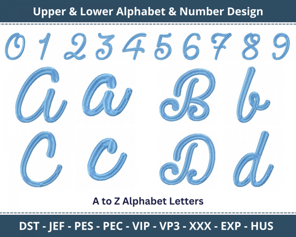 Requited Script Alphabet & Number Machine Embroidery Designs