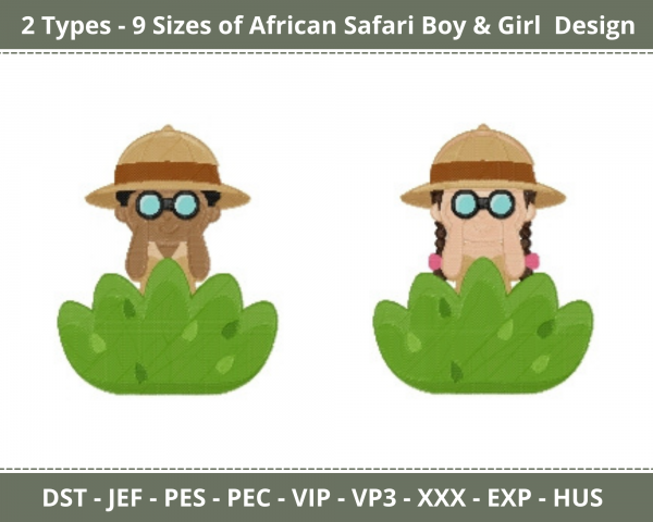 African Safari Boy & Girl Machine Embroidery Designs-2 Types-9 Sizes-instant download