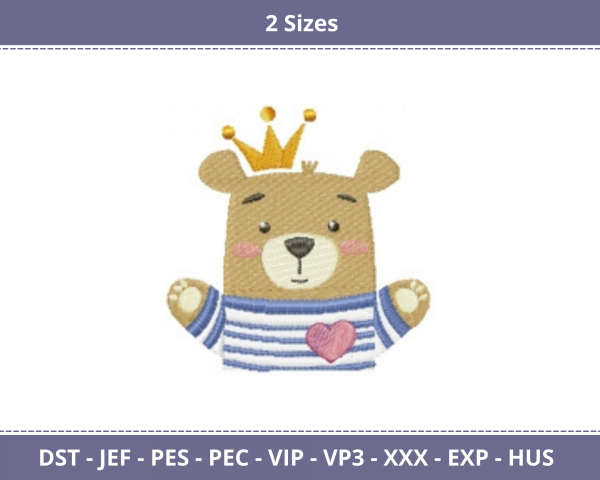 Teddy Bear With Crown Machine Embroidery Design	