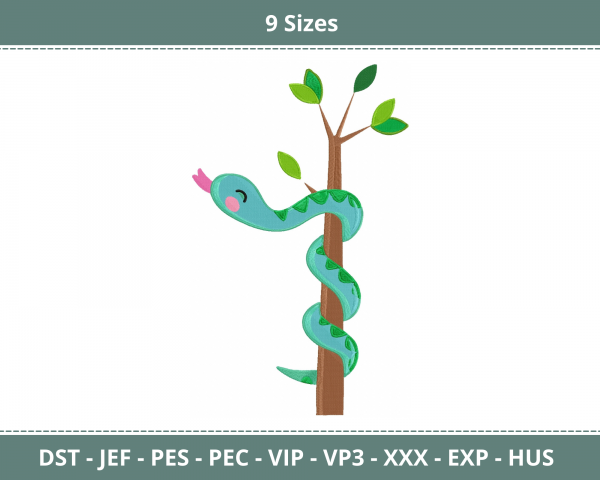 Snake On The Tree Machine Embroidery Design	