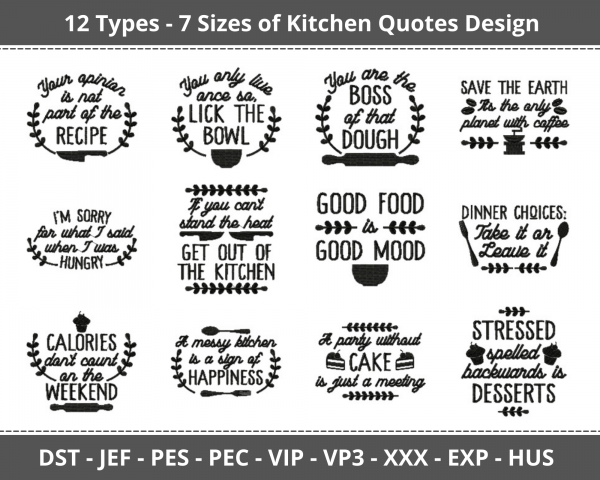 Kitchen Quotes Machine Embroidery Designs-12 Types-7 Sizes-instant download