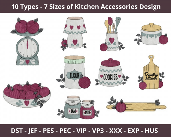Kitchen Accessories Machine Embroidery Design	