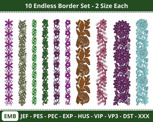 Floral Endless Border Set Machine Embroidery Design