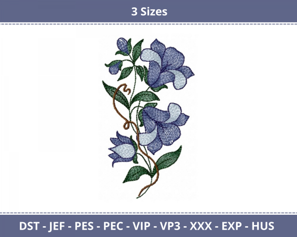 Blue Flowers Machine Embroidery Design