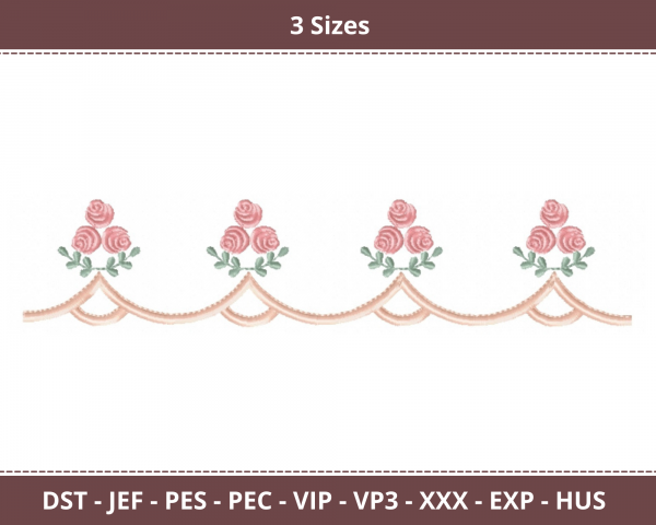 Rose Flowers Border Machine Embroidery Design	