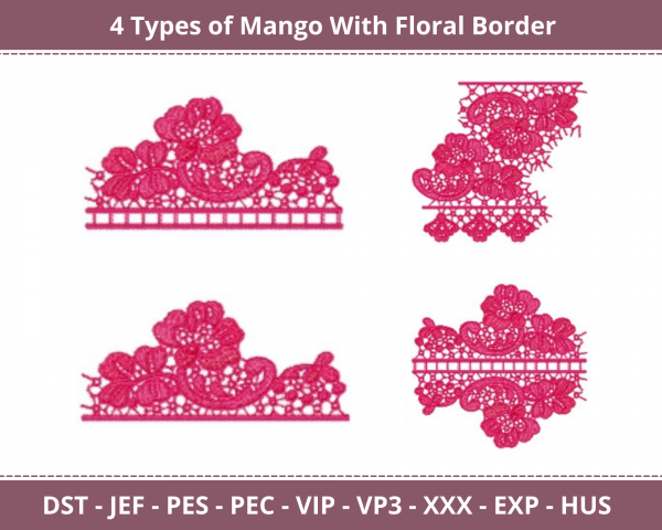 Mango With Floral Border Machine Embroidery Design