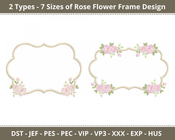 Rose Flower Frame Machine Embroidery Design	
