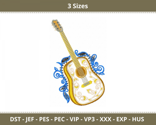 Guitar Machine Embroidery Designs-3 Sizes-instant download