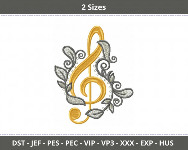 Floral Music Icon Machine Embroidery Designs-2 Sizes-instant download