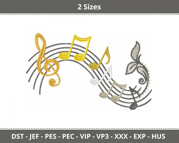 Music Notes Machine Embroidery Designs-2 Sizes-instant download