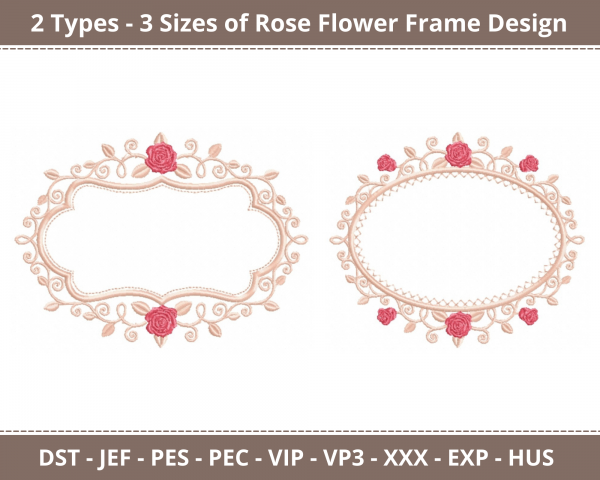 Rose Flower Frame Machine Embroidery Design		