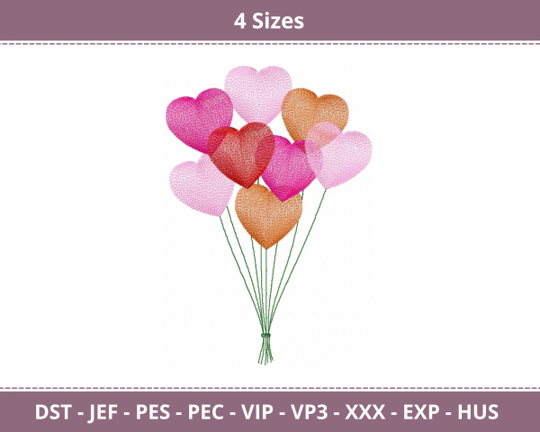 Heart Balloon Machine Embroidery Designs-4 Sizes-instant download