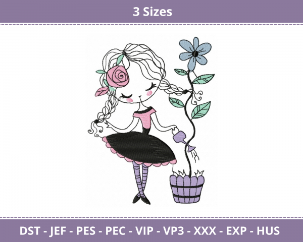 Cute Girl With Tree Machine Embroidery Designs-3 Sizes-instant download