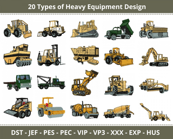 Heavy Equipment Machine Embroidery Designs-20 Types-1 Size-instant download
