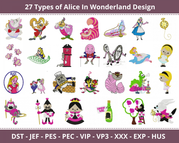 Alice In Wonderland Machine Embroidery Designs-27 Types-1 Size-instant download