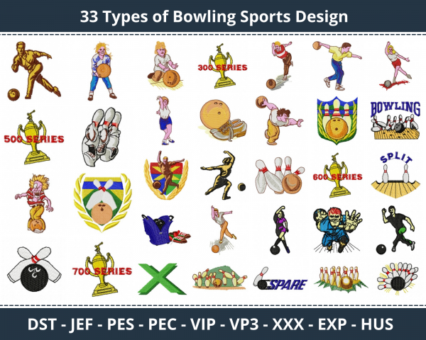 Bowling Sports Machine Embroidery Designs-33 Types-1 Size-instant download