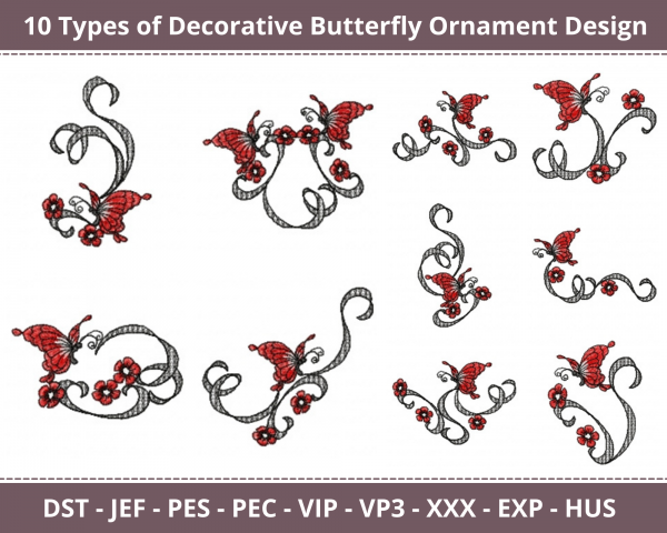 Decorative Butterfly Ornament Machine Embroidery Designs-10 Types-1 Size-instant download