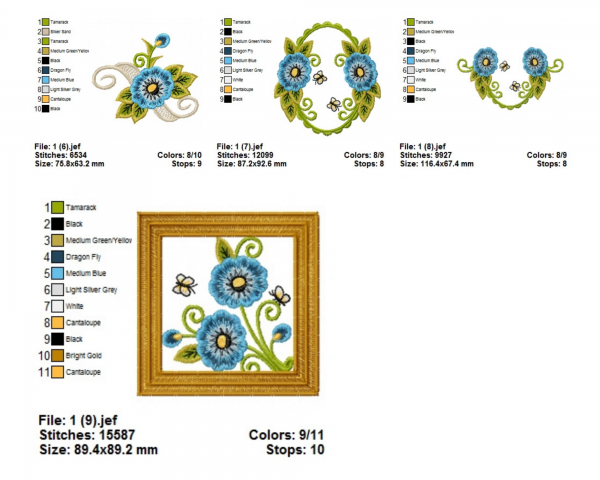 Blue Flowers Machine Embroidery Designs-13 Types-1 Size-instant download