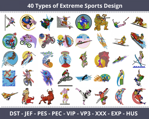 Extreme Sports Machine Embroidery Designs-40 Types-1 Size-instant download
