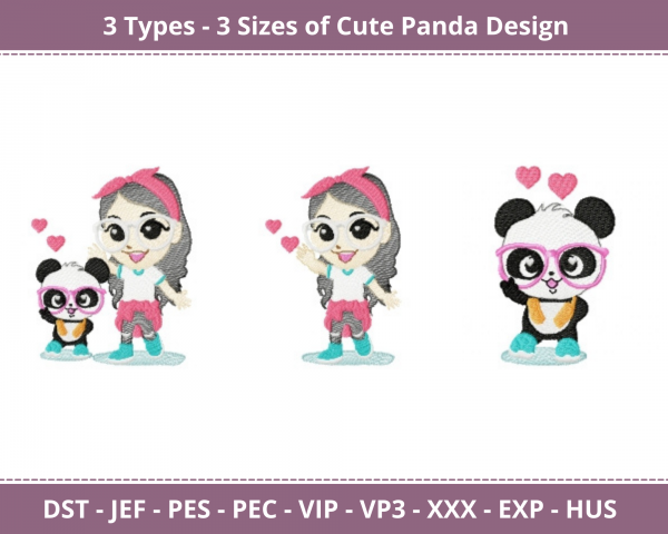 Cute Panda Machine Embroidery Designs-3 Types-3 Sizes-instant download