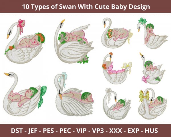 Swan With Cute Baby Machine Embroidery Design