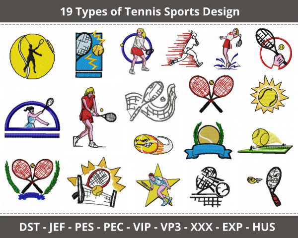 Tennis Sports Machine Embroidery Designs-19 Types-1 Size-instant download