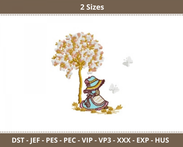 Girl Under The Tree Machine Embroidery Designs-2 Sizes-instant download